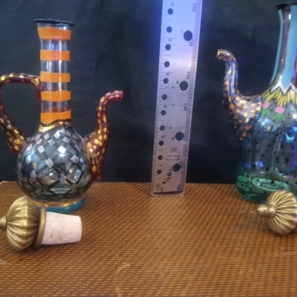 Mackenzie -Childs Cruet set GLASS HANDPAINTED W/ MULTI COLOR GORGEOUS!! - Picture 2 of 6
